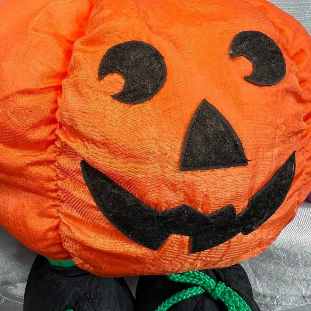 1996 Halloween Jack O Lantern Pumpkin Nylon Plush Stuffed Shelf Sitter
